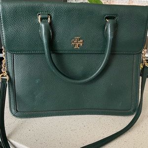 Tory Burch Green Pebbled Leather Tote